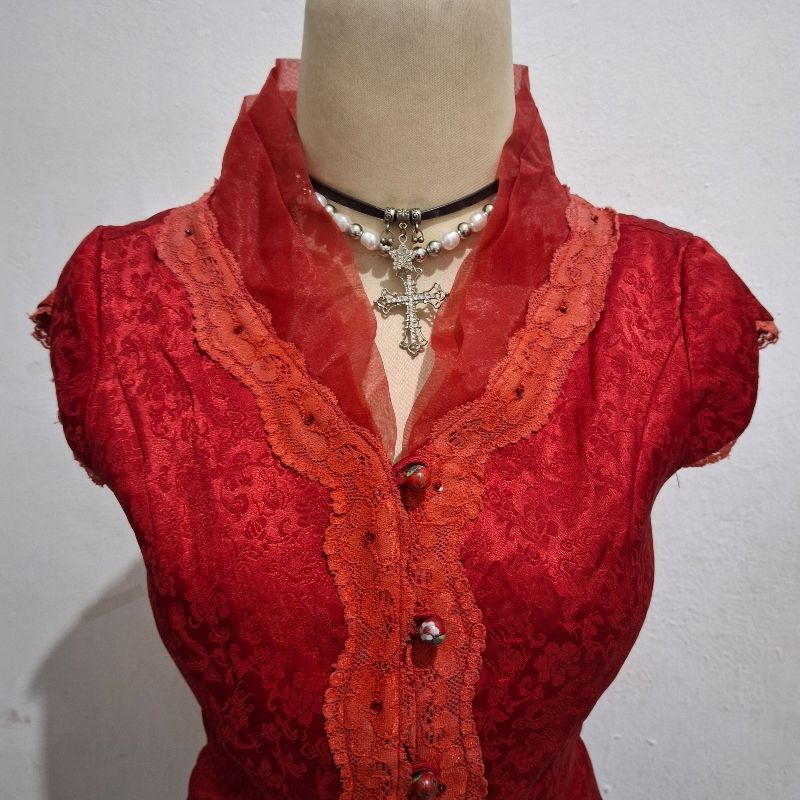 2000s cheongsam red top y2k, foto 6