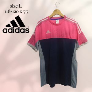 preloved kaos t-shirt jersey adidas pink navy sz L