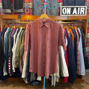 Dockers Red Plaid Short Sleeve Button Down Shirt