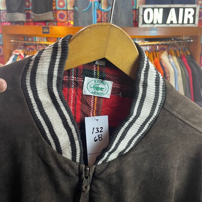 VTG Lacoste Suede Bomber Jacket Tartan Lining, foto 4