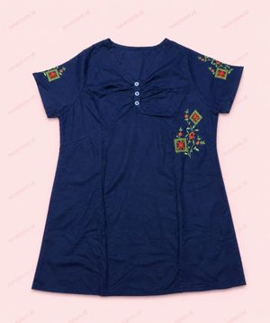 Embroidered Navy Tunic Shirt Dress