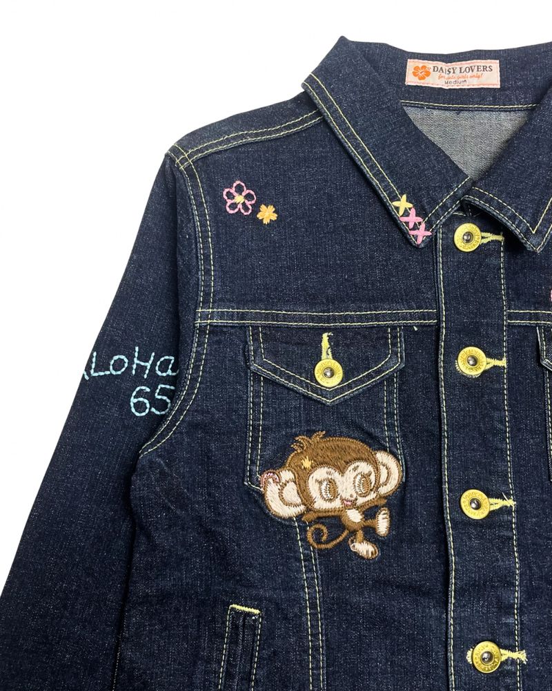 Daisy Lovers Denim Jacket Lani Kun Monkey Embroidery, foto 9