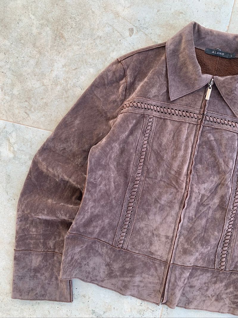 Alano Brown Chain Zip Velvet Jacket, foto 4