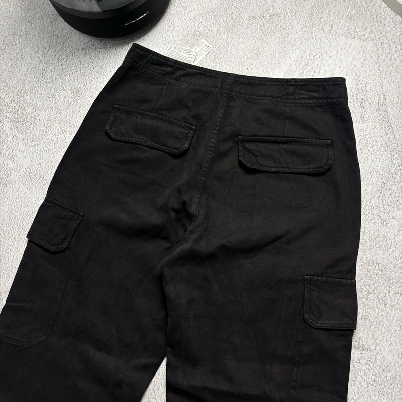 Zara Wide Leg Cargo Black Solid Baggy Pants size 30, foto 7