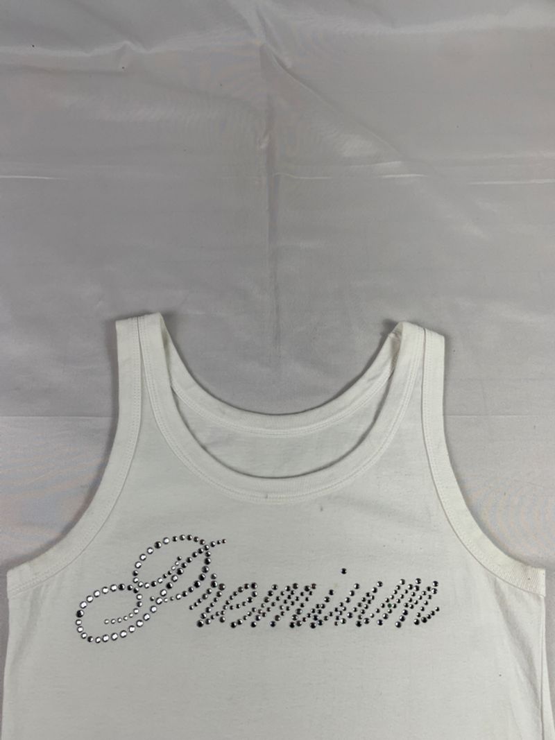 Untilted White "Premium" Rhinestones Tank Top (M), foto 5