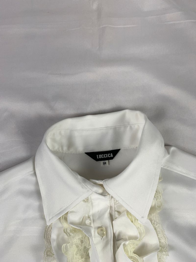 Luccia White Ruffle Trim Blouse (M), foto 6