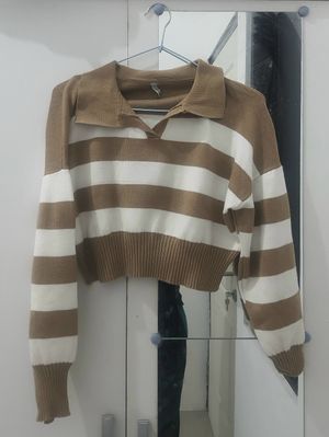 Indie Casual Crop top Wanita white brown