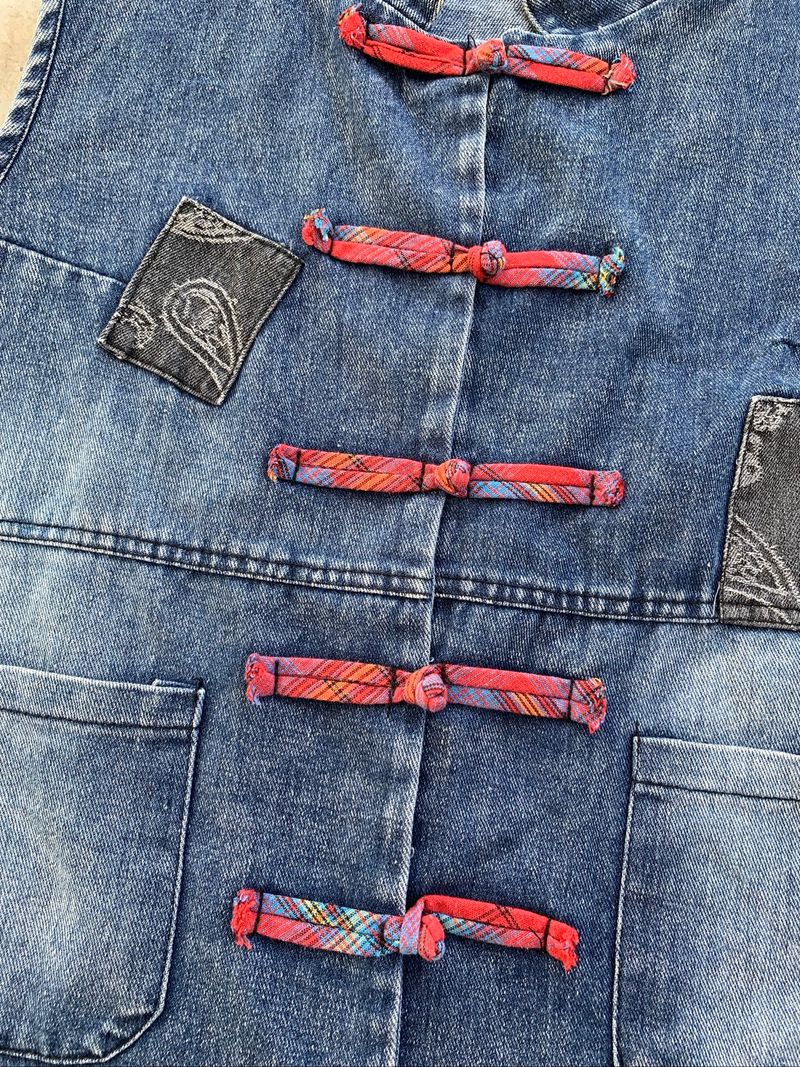 Patchwork Blue Cheongsam Denim Vest, foto 5