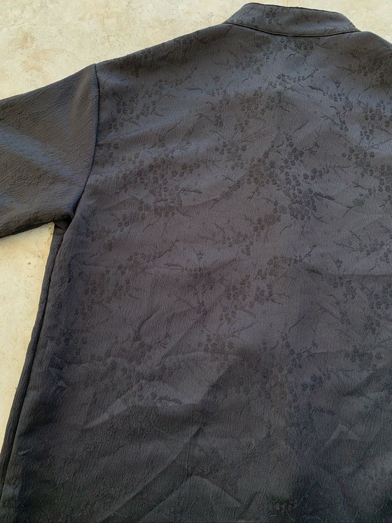 Black Flower Pattern Side Button Shirt, foto 9