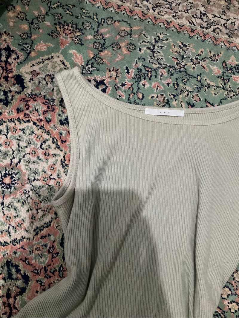 Ribbed Knit Top Sage Cream One Shoulder, foto 4