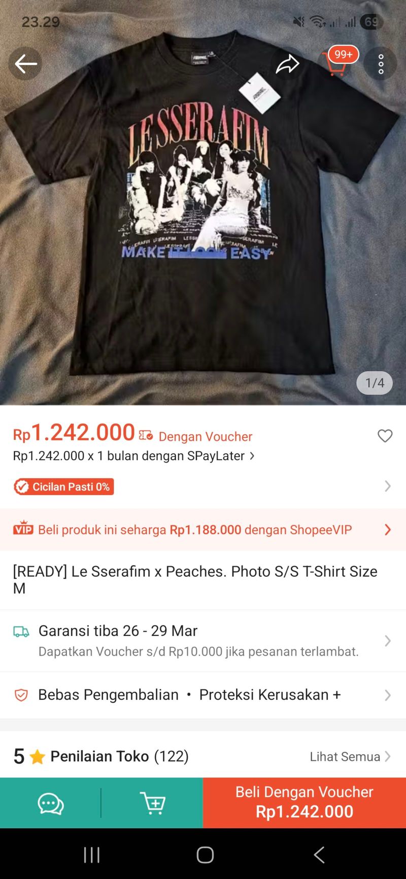 KAOS LE SSERAFIM X PEACHES ORIGINAL 100% - Preloved