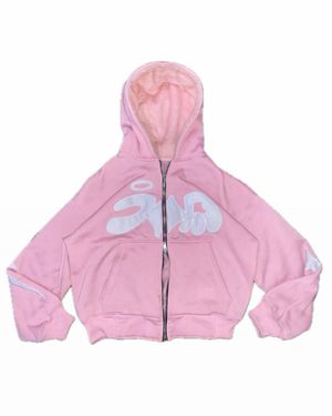 double zipper hoodie boxy pink