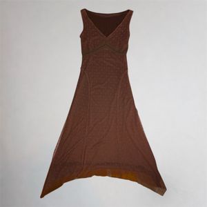 Vintage Y2k Mesh Teraccota Asymmetrical Sleeveless Dress