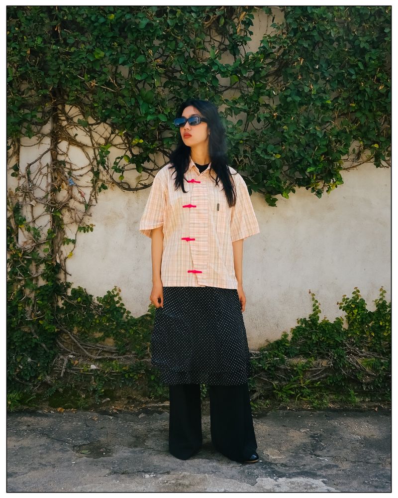 Boxy Cheongsam Shirt - Golden Bear Square pattern Reworked b, foto 3