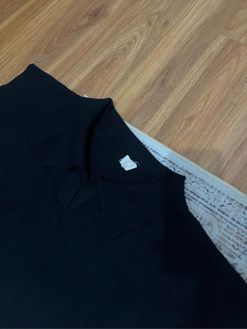 crop top black knit lembut collar, foto 3