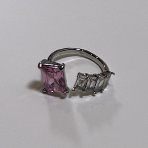 Pink White Diamond Stainless Steel Silver Luxurious Ring