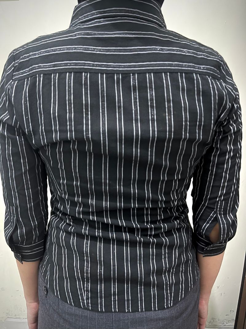 Y2K Tornado Mart Asymmetric Pinstripe Button Up Cyber, foto 8