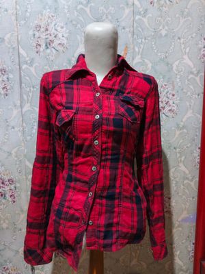 classic red plaid flannel button up shirt