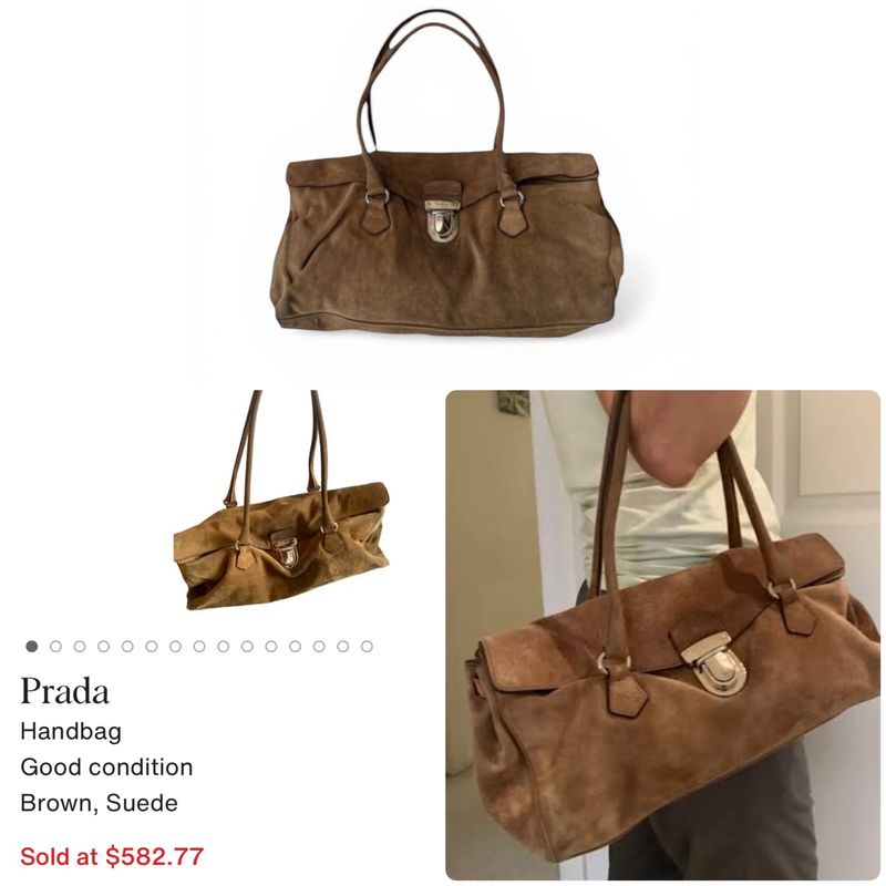prada camoscio easy suede satchel shoulder bag authentic, foto 2
