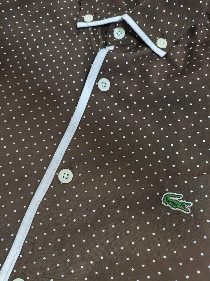 Lacoste Button Down Brown Polka Longsleeve Shirt Original, foto 4