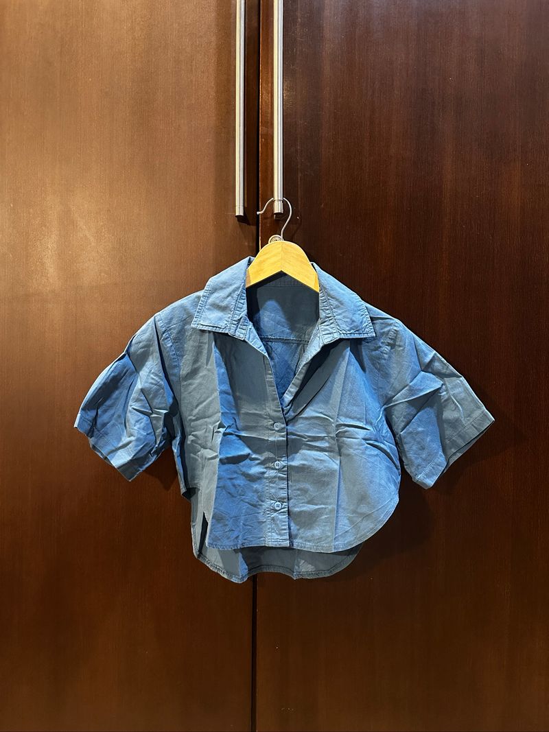 [USED] TEAL BLUE CROP SHIRT, foto 2
