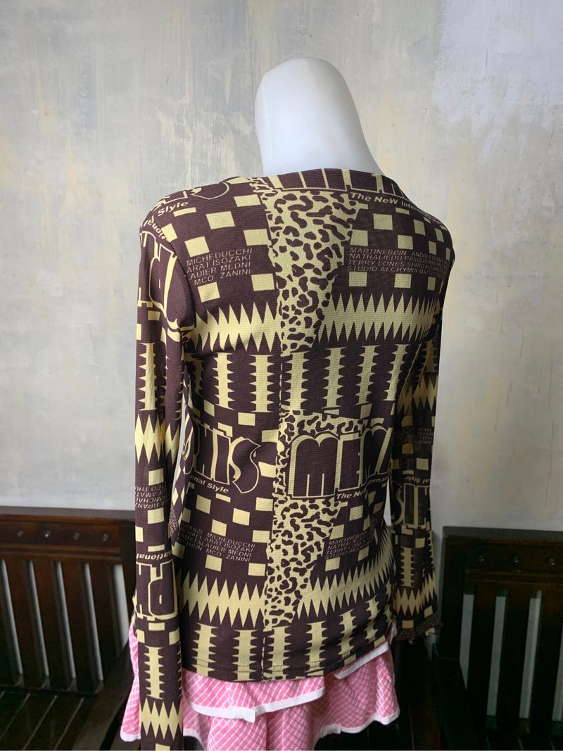 Dan Mey Brown Memphis Zigzag Mesh Top (S), foto 3