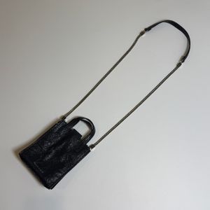 Charles & Keith Black Crumpled Mini Paper Bag Crossbody Slin