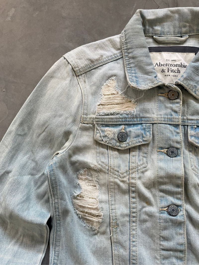 Light Blue Trucker Denim Jacket Distressed Abercrombie OG, foto 5