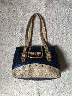 Blue Beige Woven Shoulder Bag