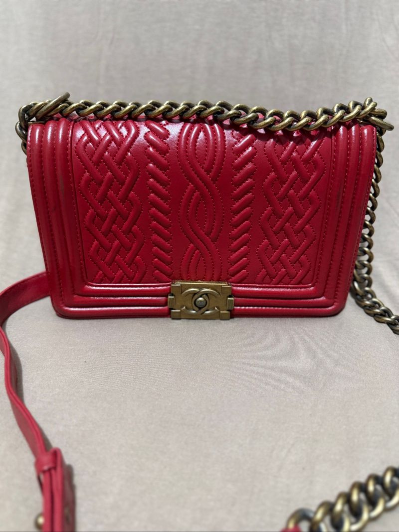 Tas Chanel boy leather red, foto 3