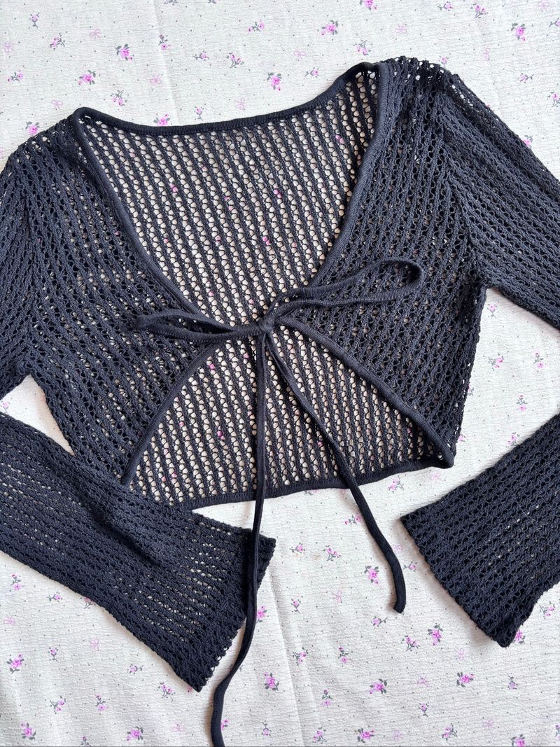 Fishnet Crop Tie-front Cardigan, foto 2