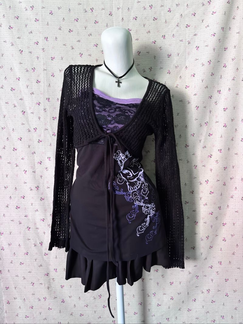 Fishnet Crop Tie-front Cardigan, foto 3