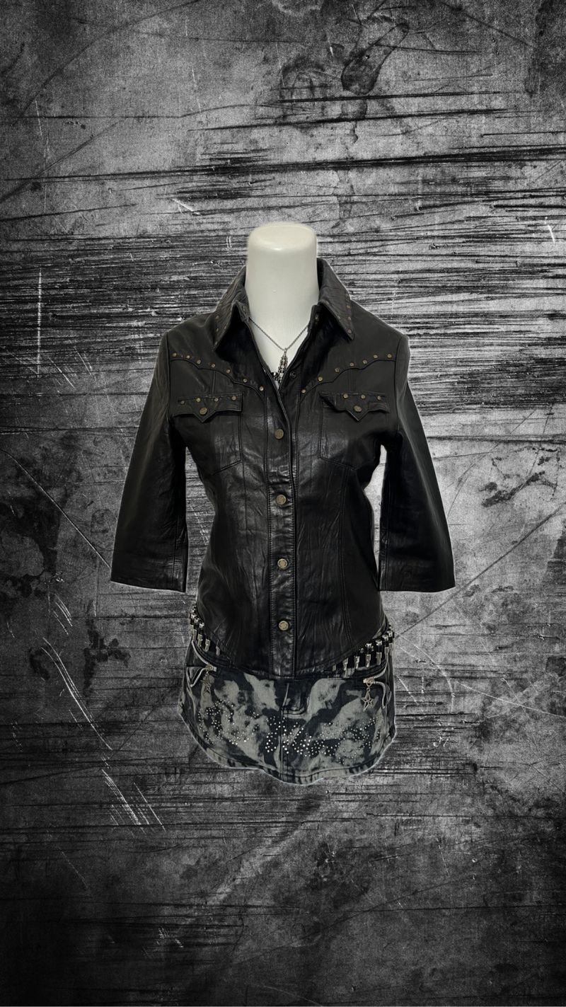 Studded Button Up Genuine Leather Shirt, foto 2