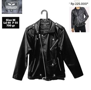 Vordavo jaket kulit hitam unisex pria wanita size M