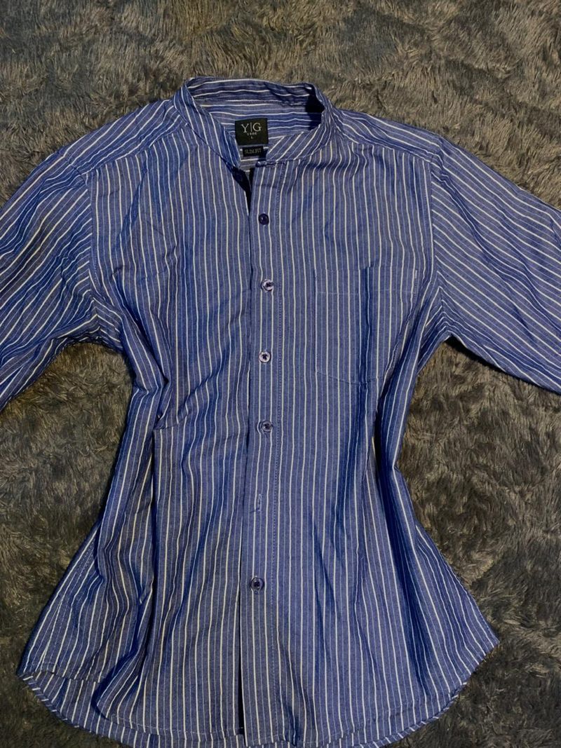 Kemeja Blue Button-Up Striped Shirt, foto 3