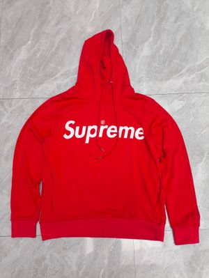 Hoodie Supreme Center Logo Red White Size L