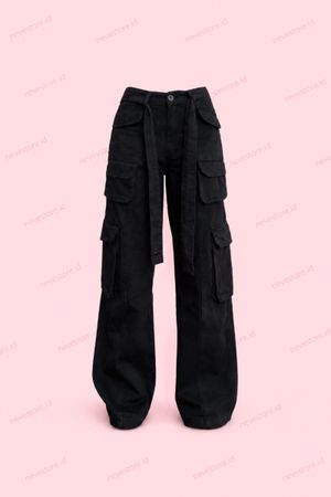 Highwaist Black Cargo Loose Jeans