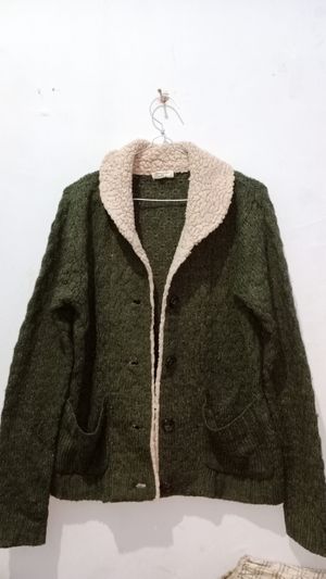 Cardigan Rajut Tebal Fleece Hijau Army Wanita