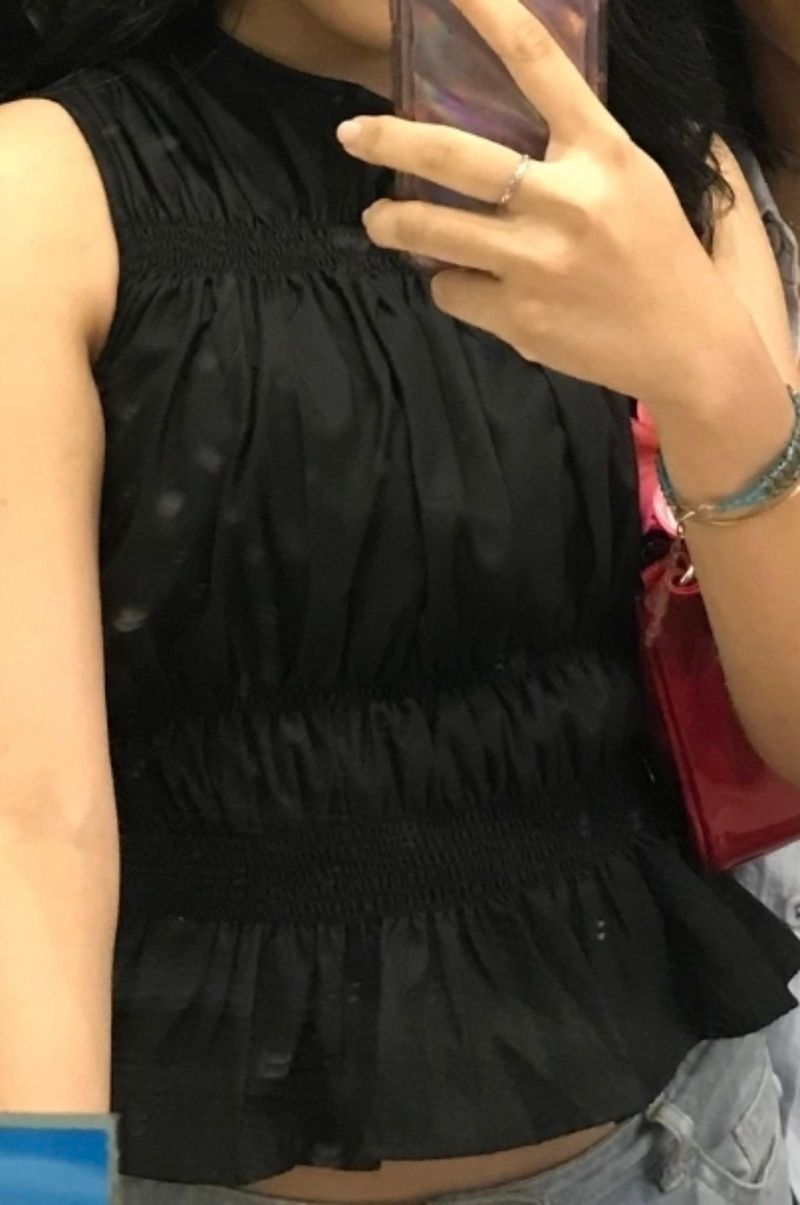 Castle peplum top in black, foto 3