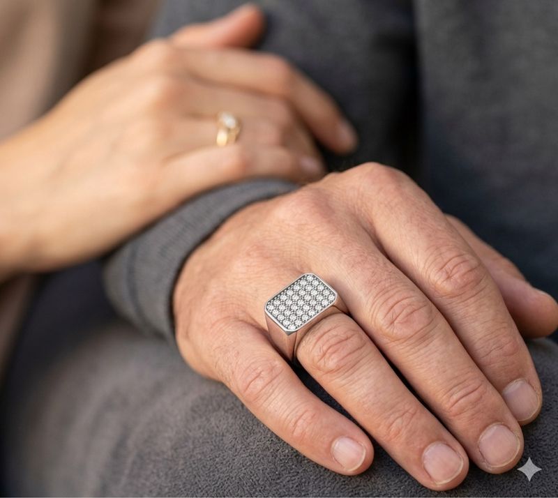Cincin Pria Sterling Silver Signet Full Diamond, foto 2