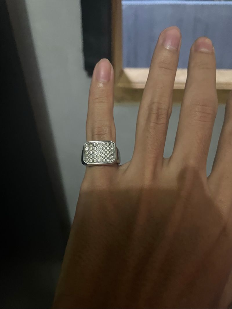 Cincin Pria Sterling Silver Signet Full Diamond, foto 4