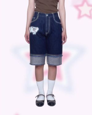 Angel Blue Japan Embroidered Character Denim Shorts Y2K