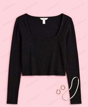 H&M Square Knit Jersey Crop Top - Black