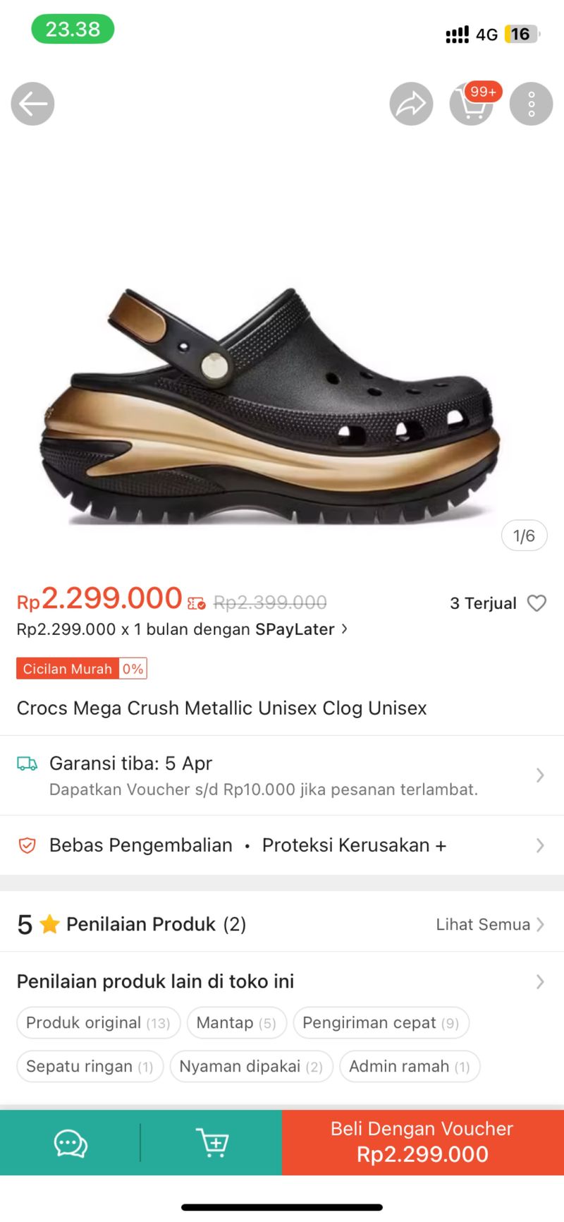 Crocs Mega Crush Metalic clog unisex, foto 2