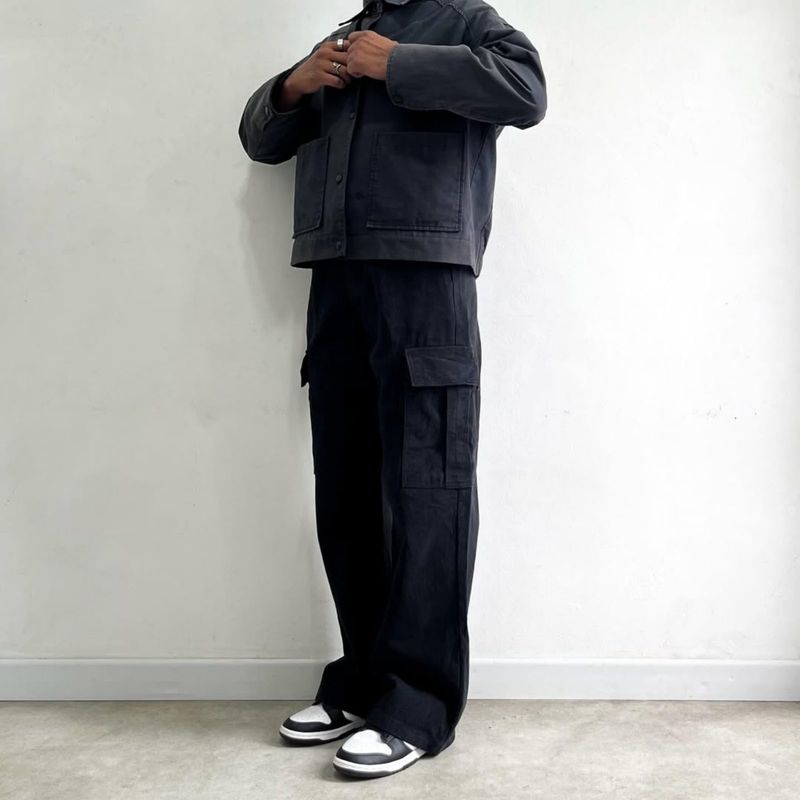 Basic cargo longpants washed black jeans, Loose Fit, foto 2