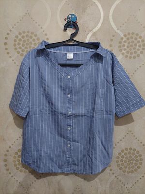 Casual Shirt Wanita white blue