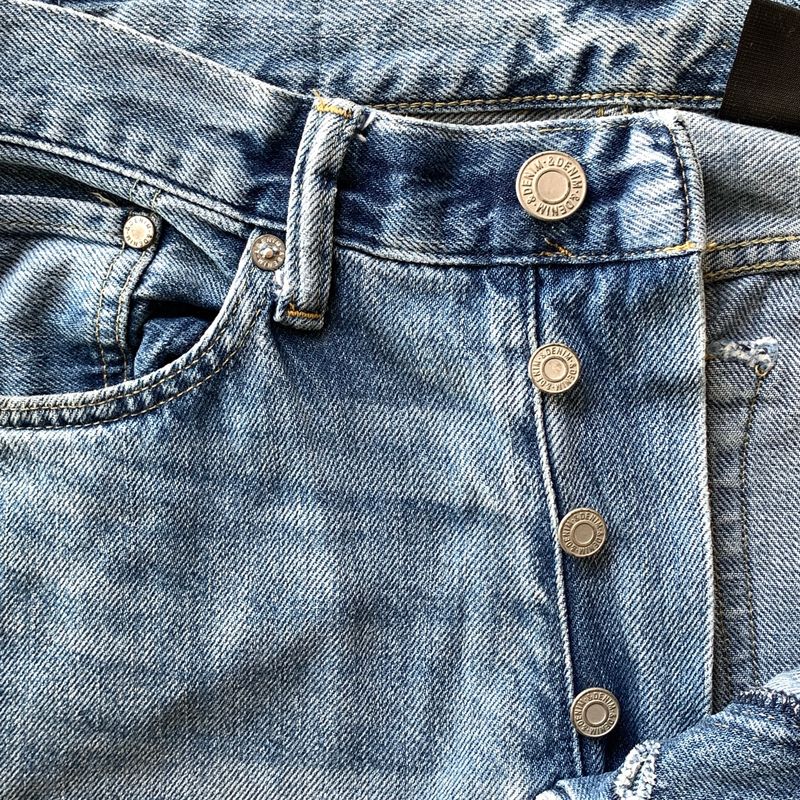 Faded Blue Button Fly Straight Jeans, foto 4