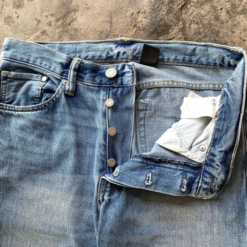 Faded Blue Button Fly Straight Jeans, foto 3