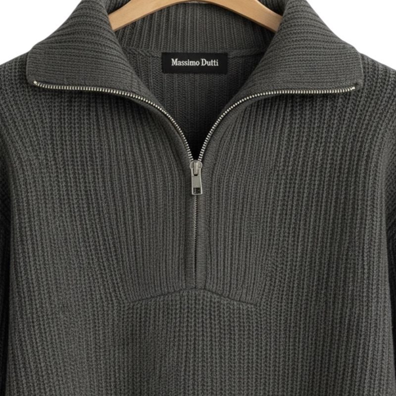 (Unisex) Sweater Knit Boxy Half Zip Massimo Dutti, foto 3