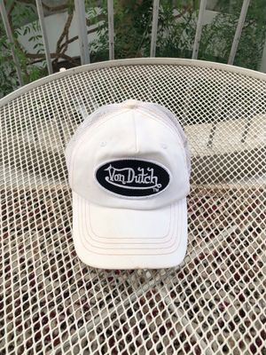 Vintage Von Dutch Trucker Hat White with Oval Patch Black